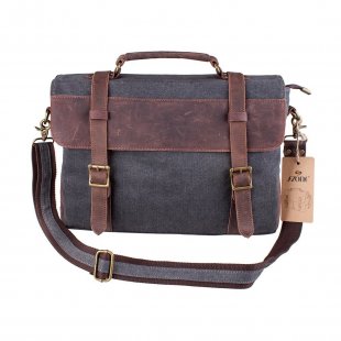 S-ZONE Vintage Canvas Leather Messenger traveling Briefcase